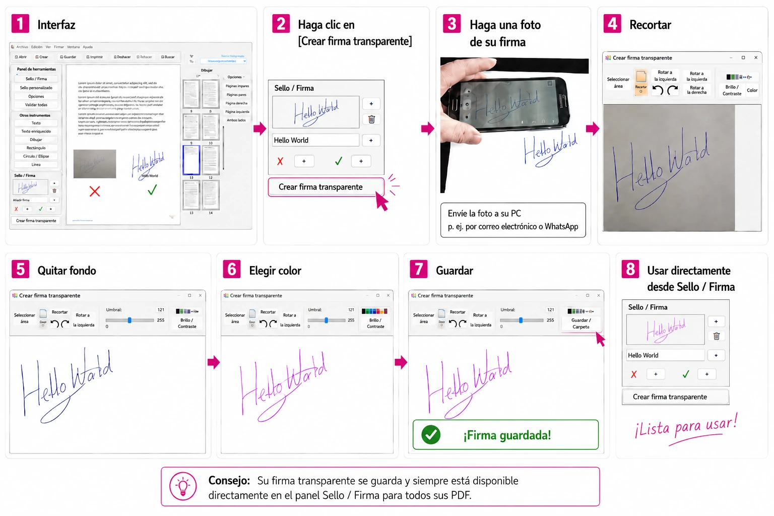 PDFixer — 8-step workflow from phone photo to transparent signature on PDF PDFixer — 8-step workflow from phone photo to transparent signature on PDF